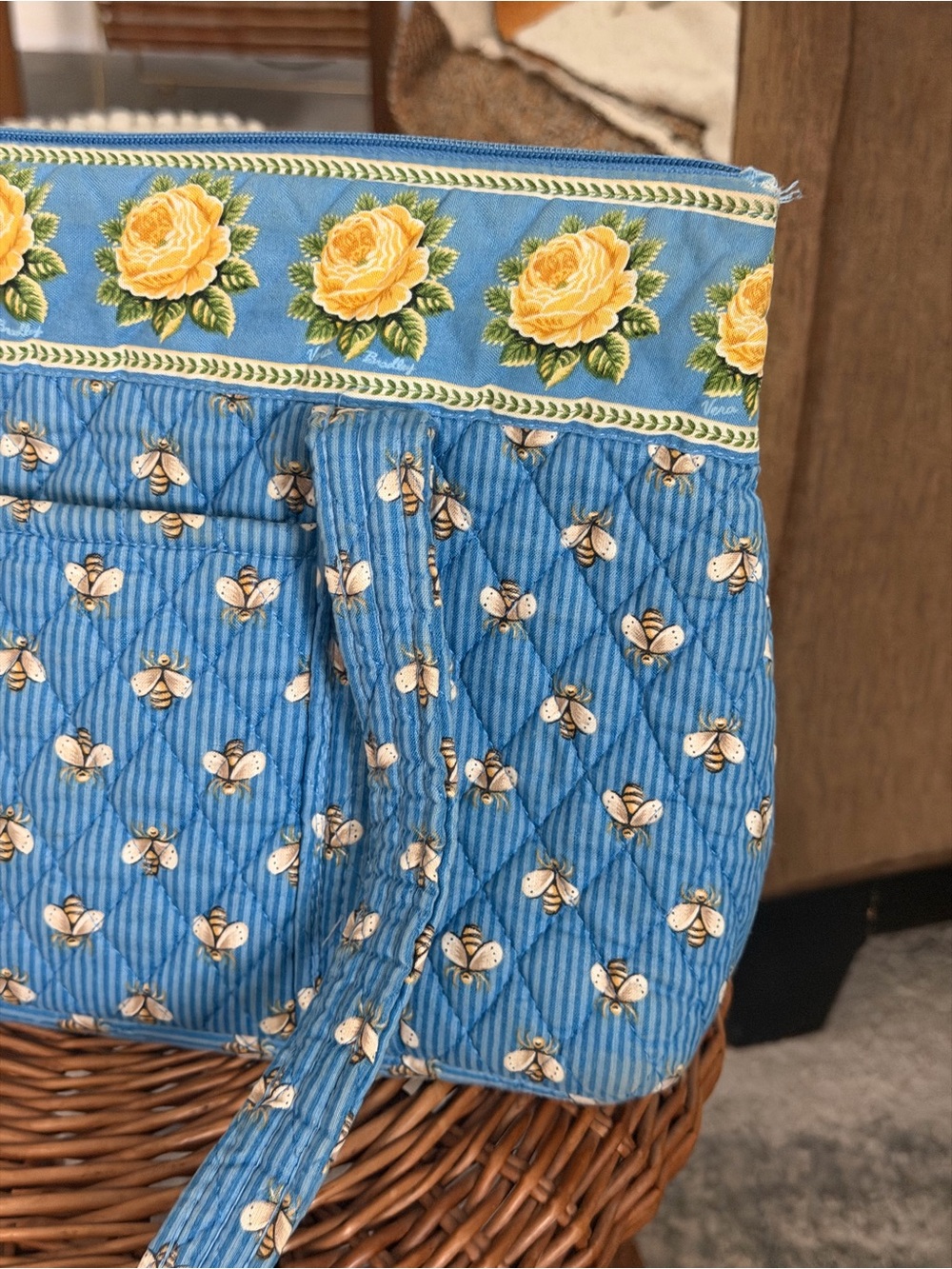 Vera Bradley Blue Quilted Tote with Yellow Rose Trim - Picture 4 of 16
